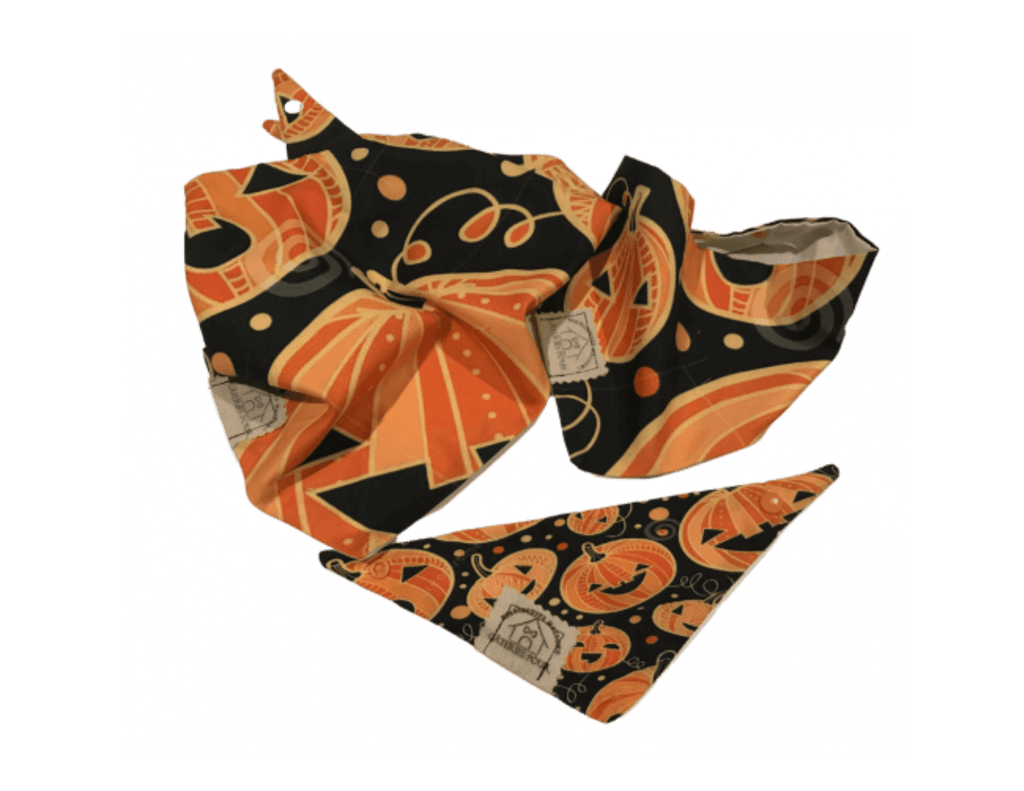 dog bandana pumpkin pattern front view
