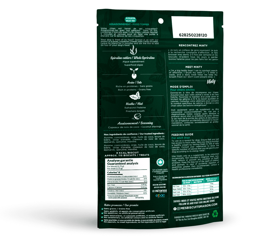 image du sac de dos des gateries spiruline et menthe sur le site web mesbiscuitsmaison.ca