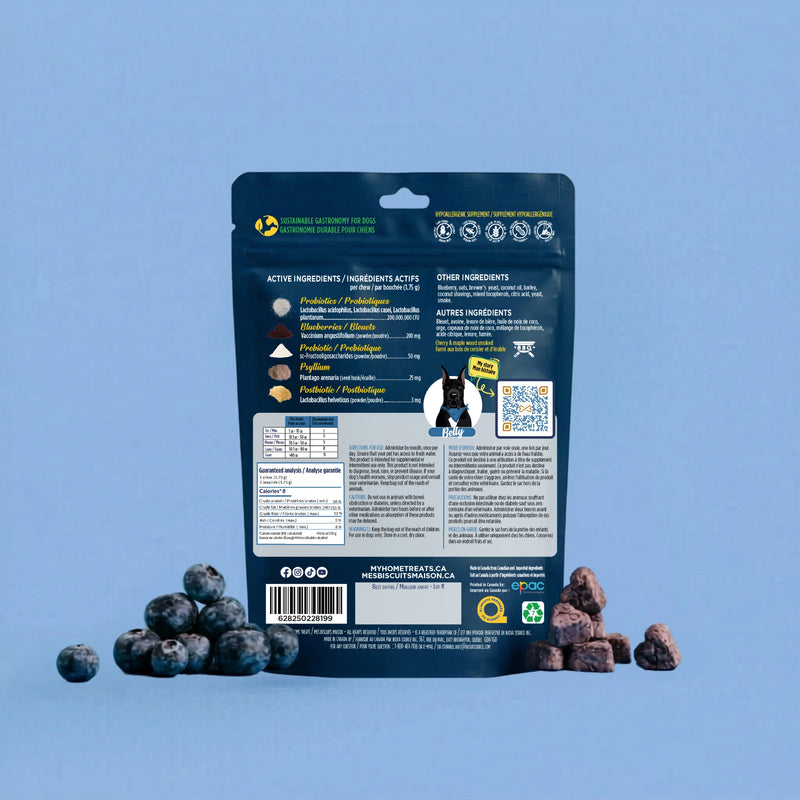 Supplément probiotique Digestion+ pour chien aux bleuets — santé digestive - Verso - Mes Biscuits Maison