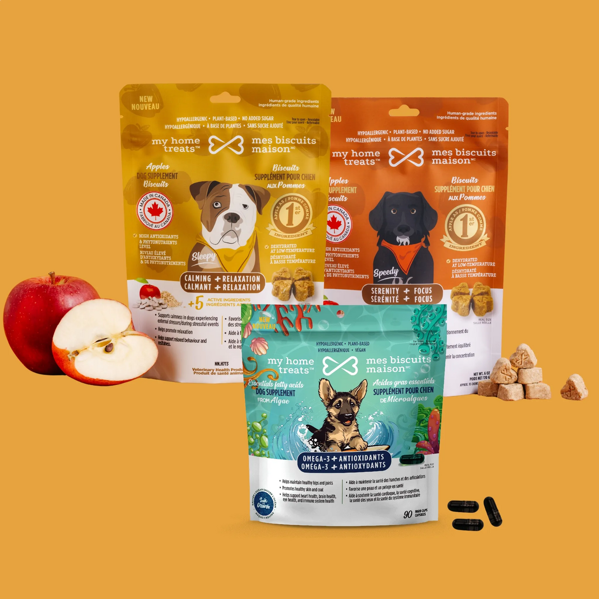Trio suppléments cognitifs pour chien — Sérénité, Calmant et Oméga-3, Mes Biscuits Maison